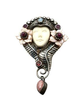 Sajen Goddess Flowers Multi Gemstone Sterling Silver Pin Pendant Brooch